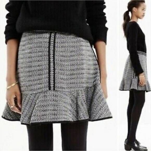 MADEWELL Black Gray Tweed Skirt Ruffle Hem - Picture 1 of 11
